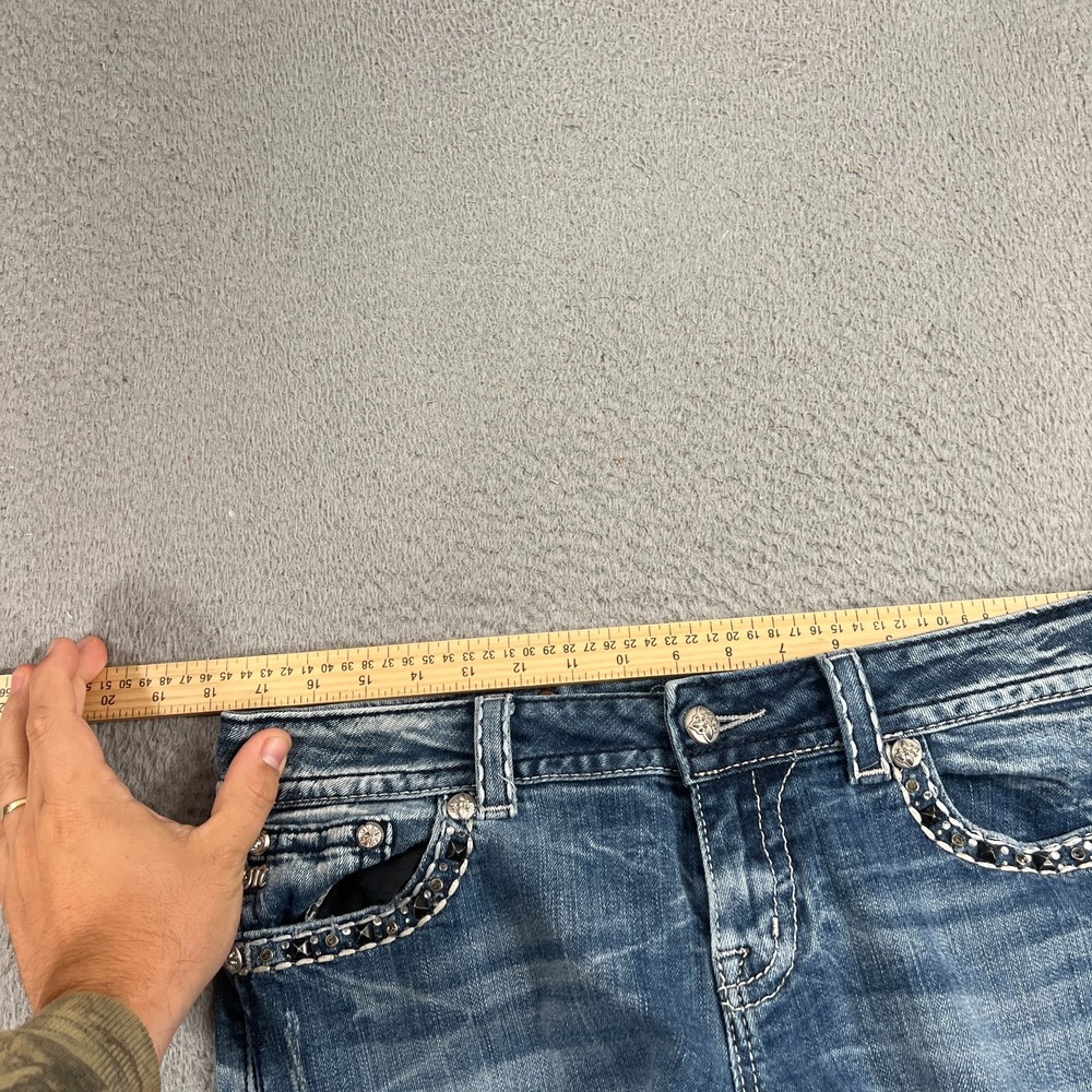 Miss Me Jeans Womens 31 Easy Boot Mid Rise Embellished Rhinestone Blue Denim - Picture 5 of 14